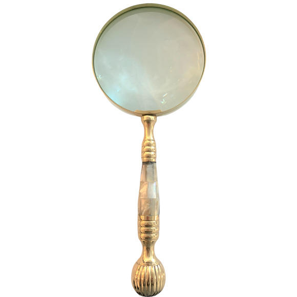 EVENCHAE Mother of Pearl & Brass Magnifying Glass, 4X Magnifier, 4"W Lens, 10"L - Picture 4 of 7